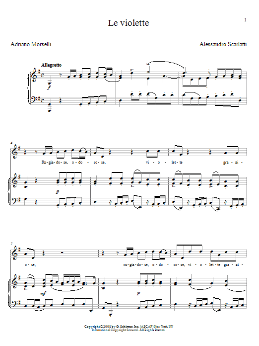 Alessandro Scarlatti Le Violette sheet music notes and chords arranged for Piano & Vocal