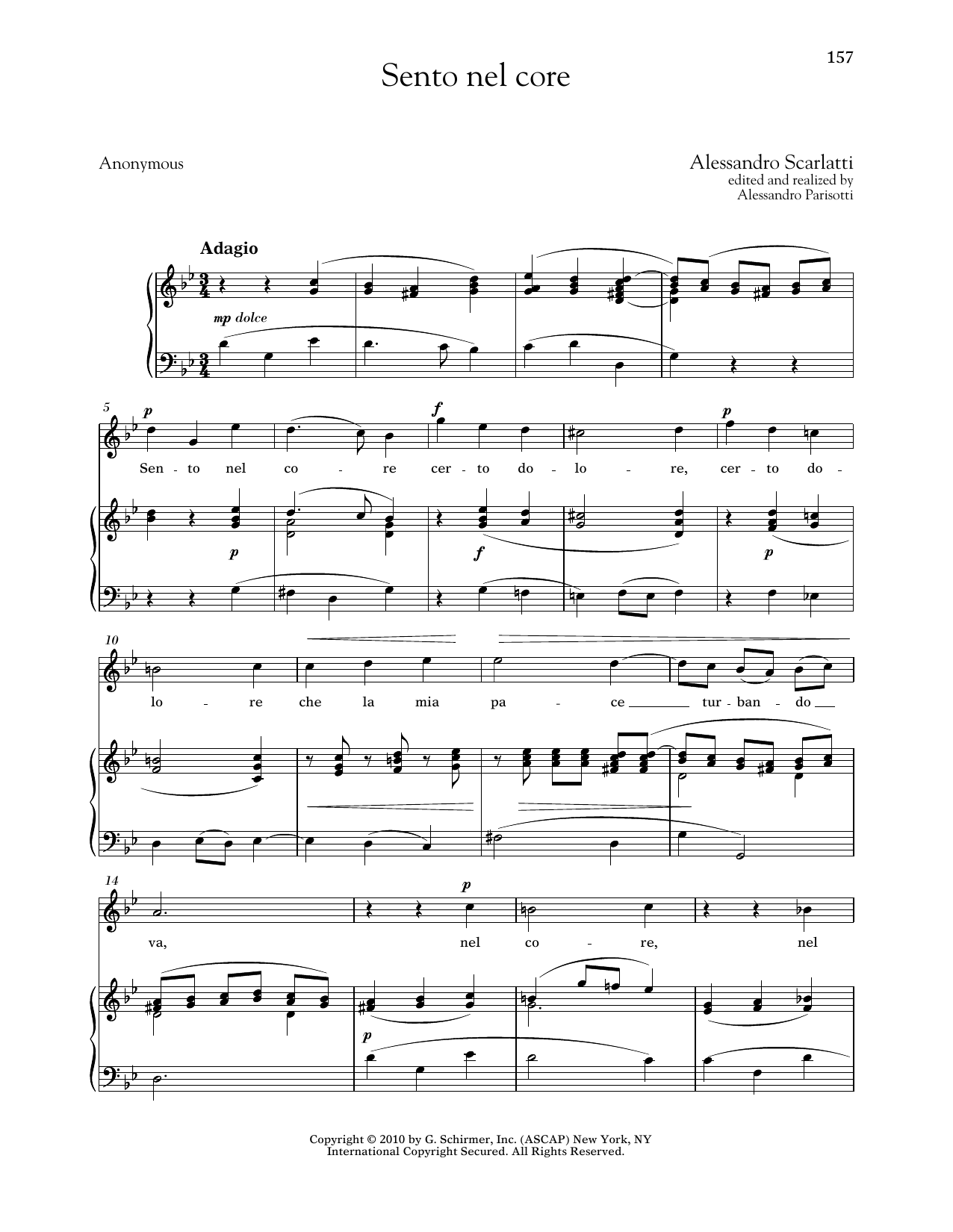 Alessandro Scarlatti Sento Nel Core (High Voice) sheet music notes and chords arranged for Piano & Vocal
