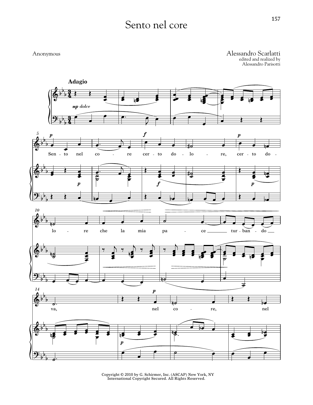 Alessandro Scarlatti Sento Nel Core (Low Voice) sheet music notes and chords arranged for Piano & Vocal