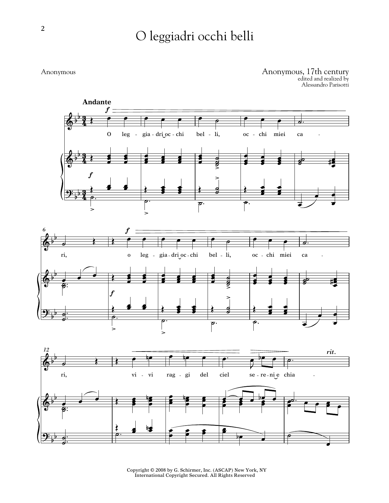 Alessandro Scarlatti Sento Nel Core (Medium High Voice) sheet music notes and chords arranged for Piano & Vocal