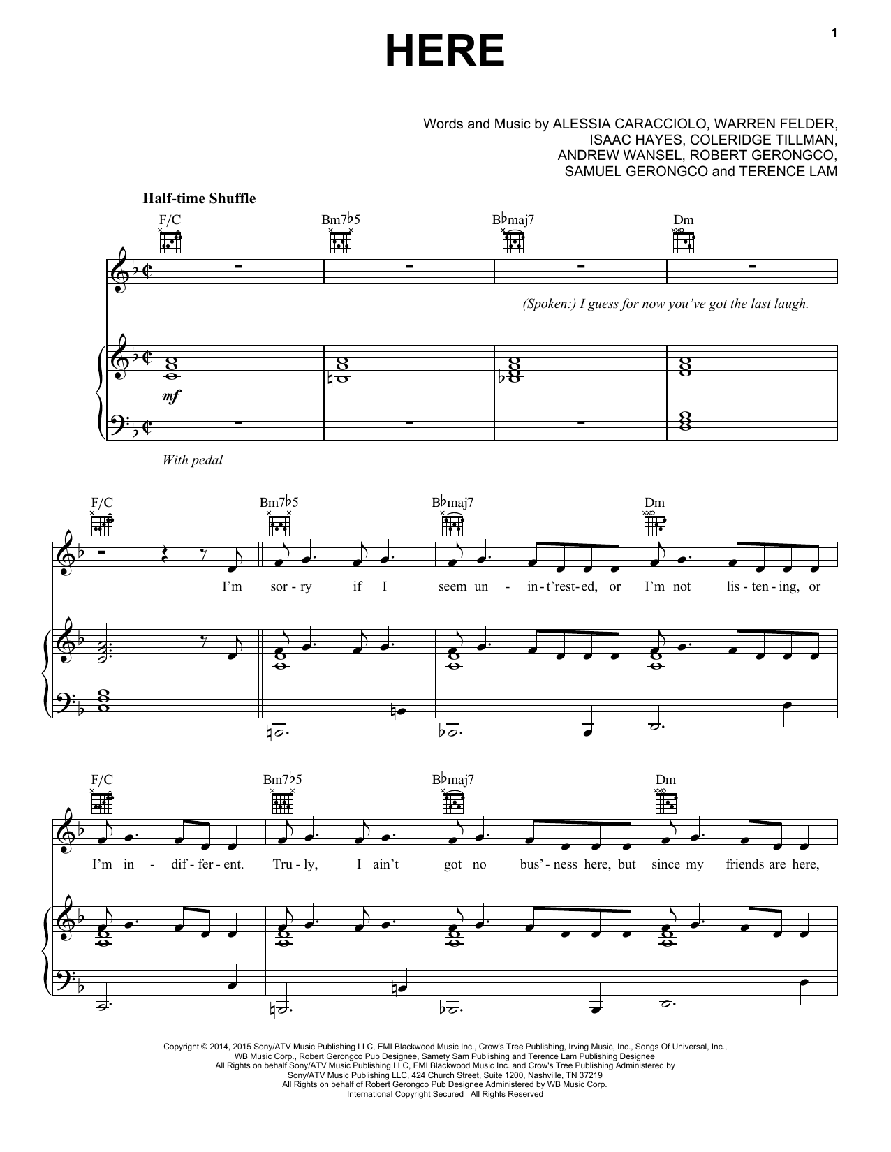 Alessia Cara Here sheet music notes and chords arranged for Piano, Vocal & Guitar Chords (Right-Hand Melody)