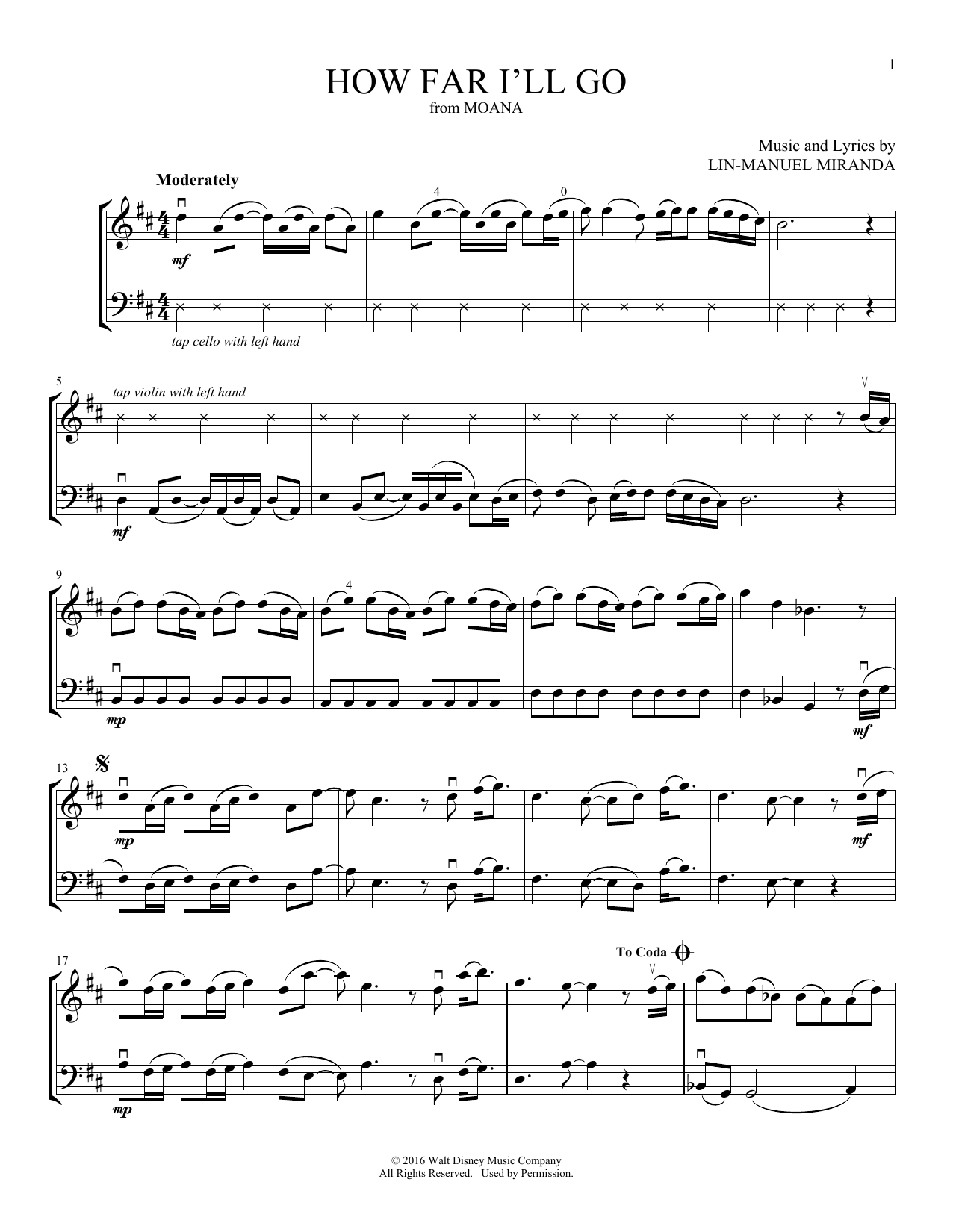 Alessia Cara How Far I'll Go (from Moana) (arr. Michelle Hynson) sheet music notes and chords arranged for Instrumental Duet