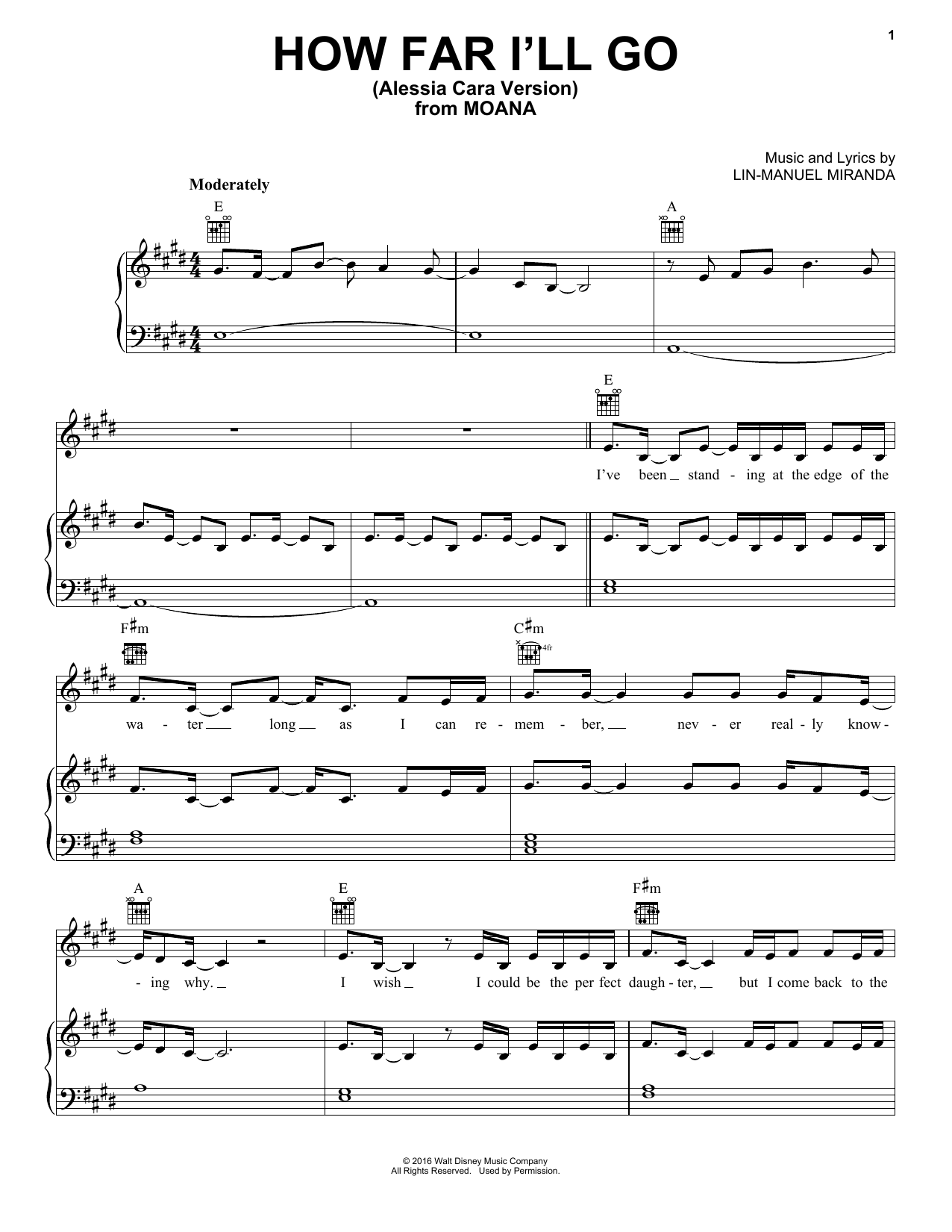 Alessia Cara How Far I'll Go (from Moana) sheet music notes and chords arranged for Easy Piano