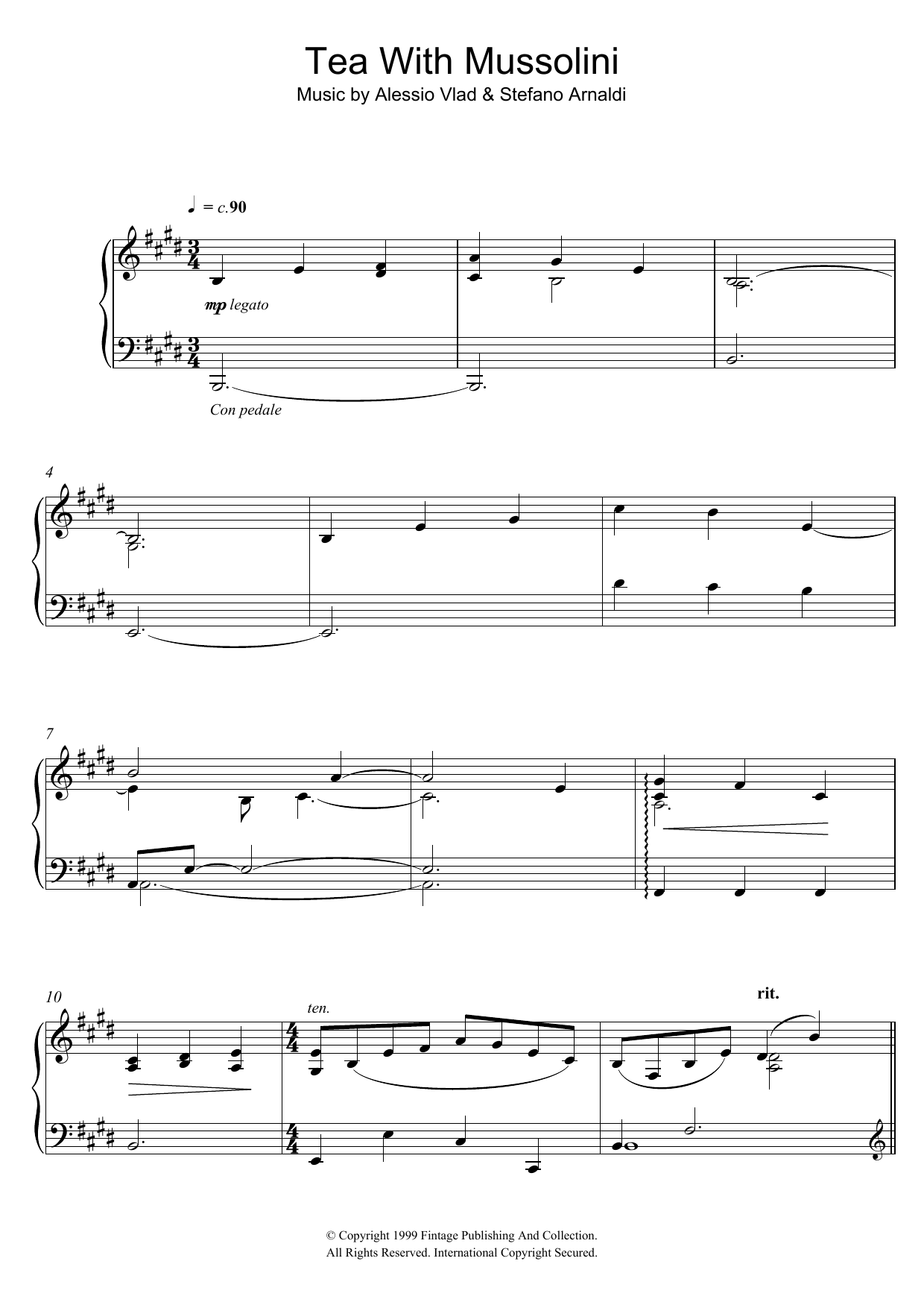 Alessio Vlad Tea With Mussolini (Ladies) sheet music notes and chords arranged for Piano Solo