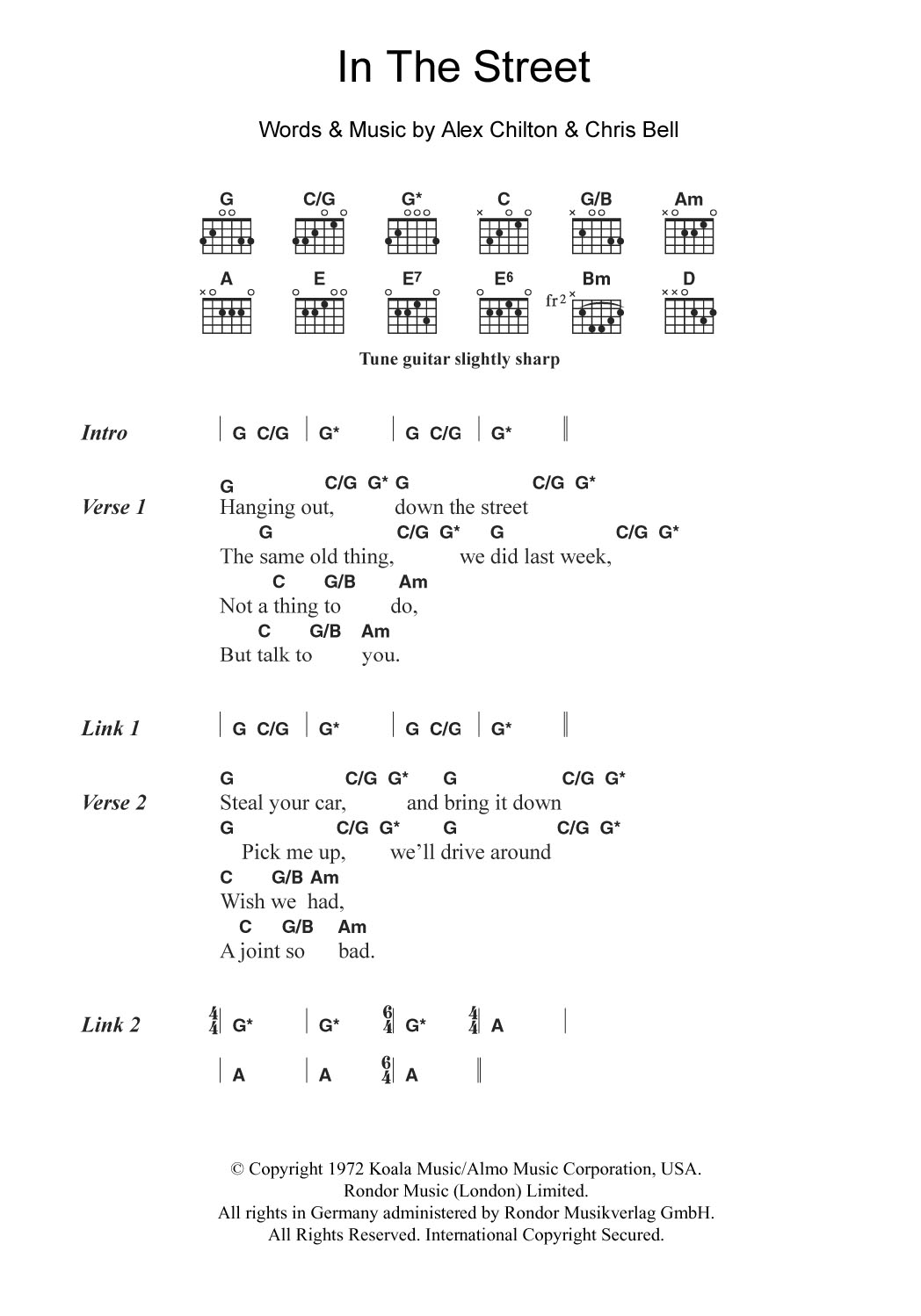 Alex Chilton In The Street sheet music notes and chords arranged for Guitar Chords/Lyrics