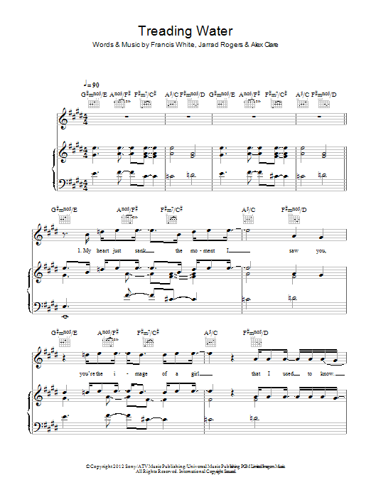 Alex Clare Treading Water sheet music notes and chords arranged for Piano, Vocal & Guitar Chords