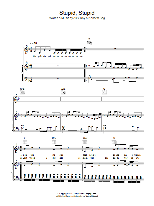 Alex Day Stupid Stupid sheet music notes and chords arranged for Piano, Vocal & Guitar Chords