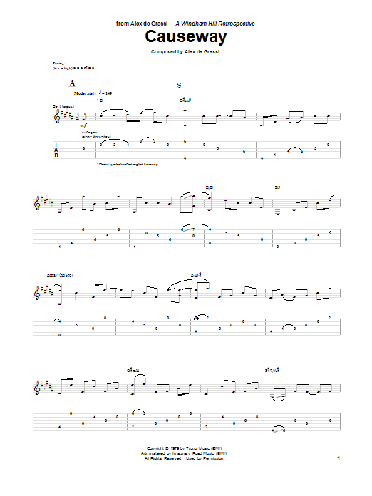 Alex de Grassi Causeway sheet music notes and chords arranged for Guitar Tab