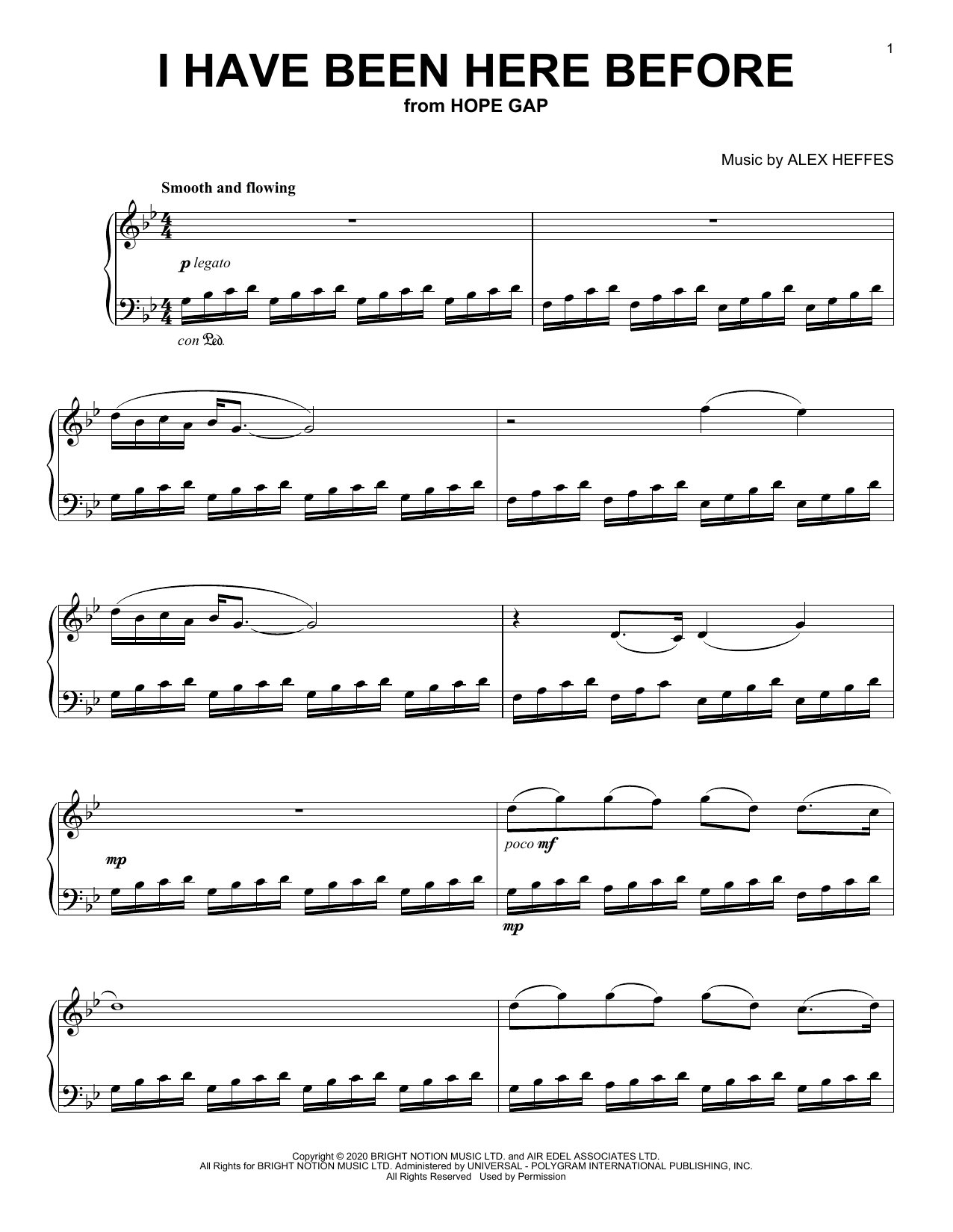 Alex Heffes I Have Been Here Before (from Hope Gap) sheet music notes and chords arranged for Piano Solo
