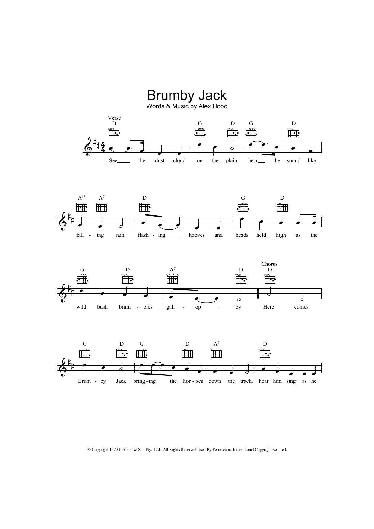 Alex Hood Brumby Jack sheet music notes and chords arranged for Lead Sheet / Fake Book