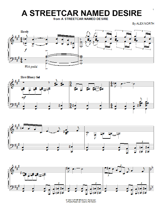 Alex North A Streetcar Named Desire sheet music notes and chords arranged for Piano Solo