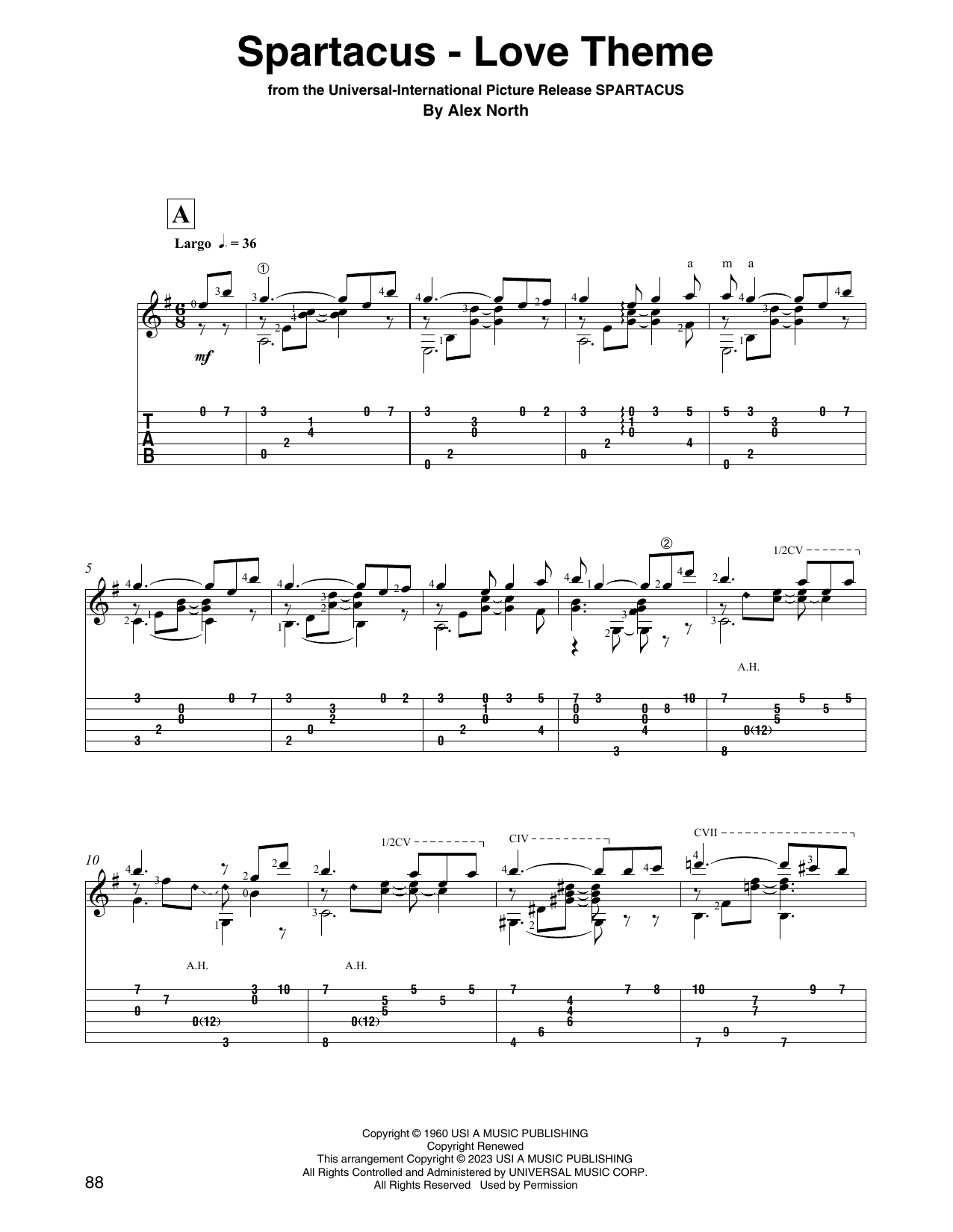 Alex North Spartacus - Love Theme (arr. David Jaggs) sheet music notes and chords arranged for Solo Guitar