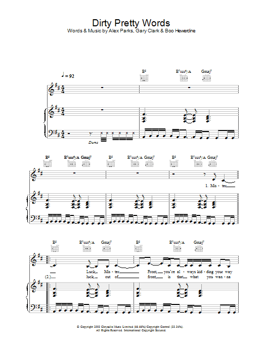 Alex Parks Dirty Pretty Words sheet music notes and chords arranged for Piano, Vocal & Guitar Chords