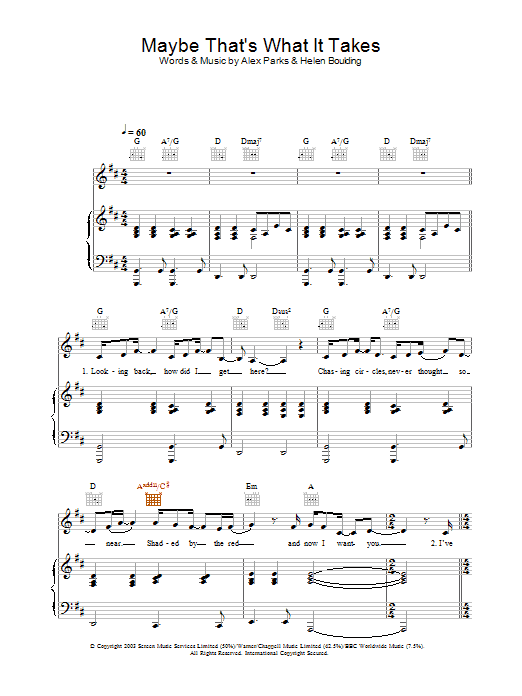 Alex Parks Maybe That's What It Takes sheet music notes and chords arranged for Piano, Vocal & Guitar Chords