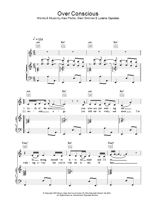 Alex Parks Over Conscious sheet music notes and chords arranged for Piano, Vocal & Guitar Chords