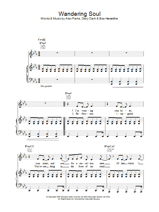 Alex Parks Wandering Soul sheet music notes and chords arranged for Piano, Vocal & Guitar Chords