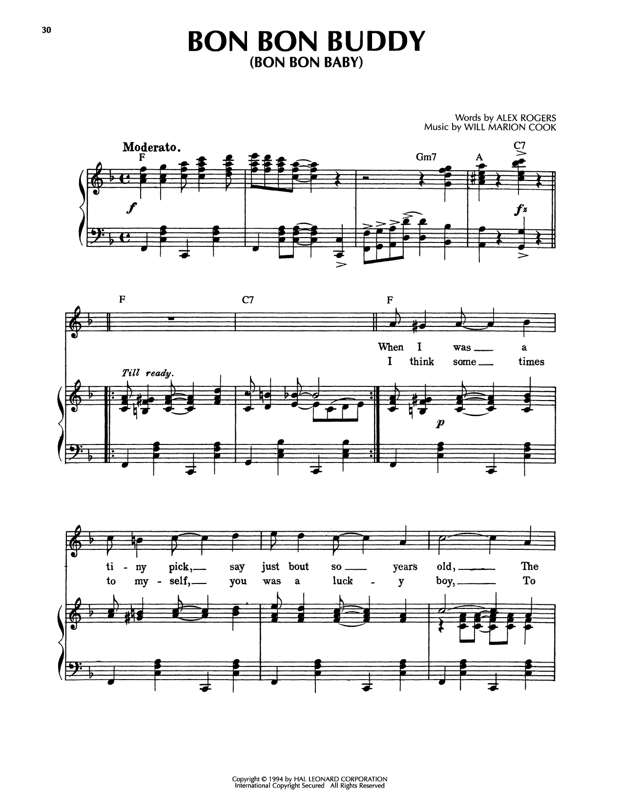 Alex Rogers Bon Bon Buddy (Bon Bon Baby) sheet music notes and chords arranged for Piano, Vocal & Guitar Chords (Right-Hand Melody)