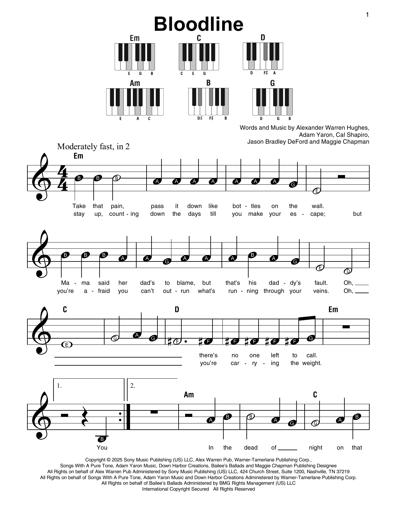 Alex Warren with Jelly Roll Bloodline (with Jelly Roll) sheet music notes and chords arranged for Lead Sheet / Fake Book