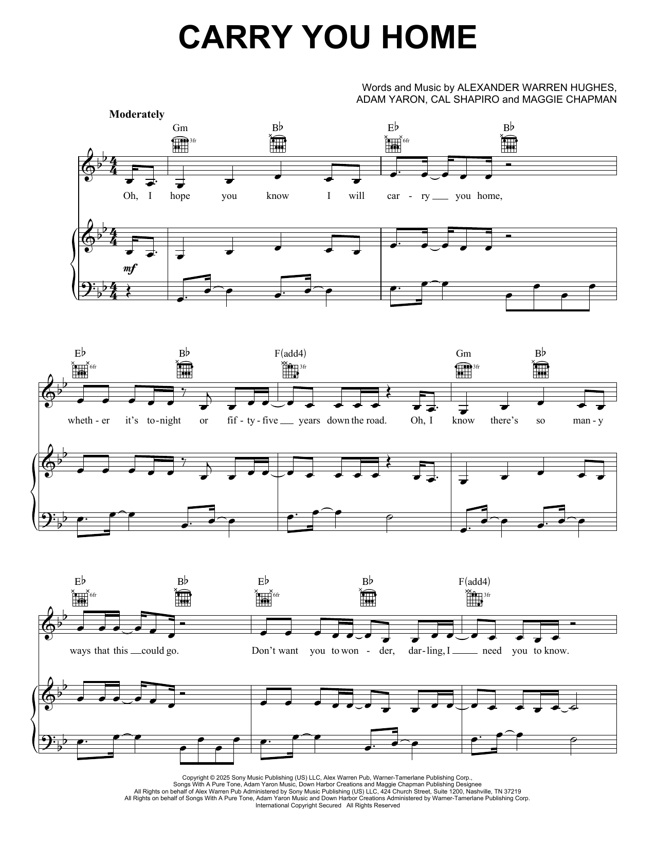 Alex Warren Carry You Home sheet music notes and chords arranged for Super Easy Piano