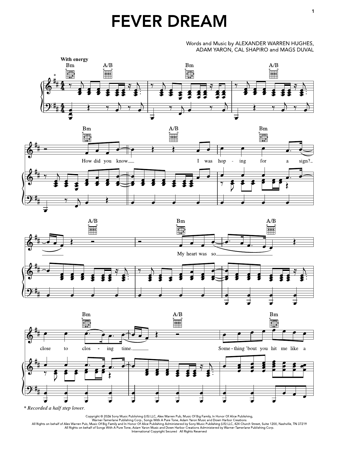 Alex Warren Fever Dream sheet music notes and chords arranged for Super Easy Piano