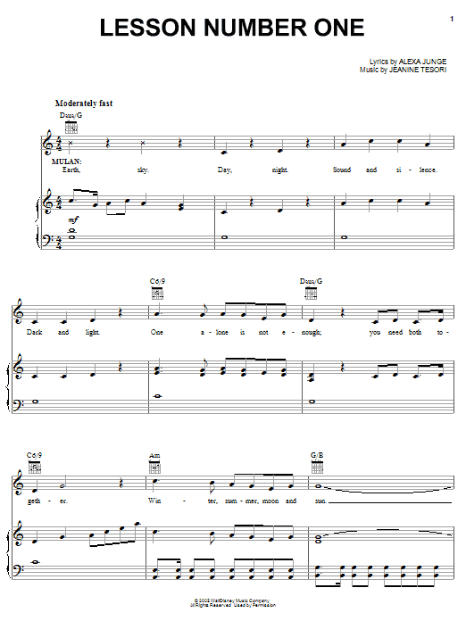 Alexa Junge Lesson Number One sheet music notes and chords arranged for Piano, Vocal & Guitar Chords (Right-Hand Melody)