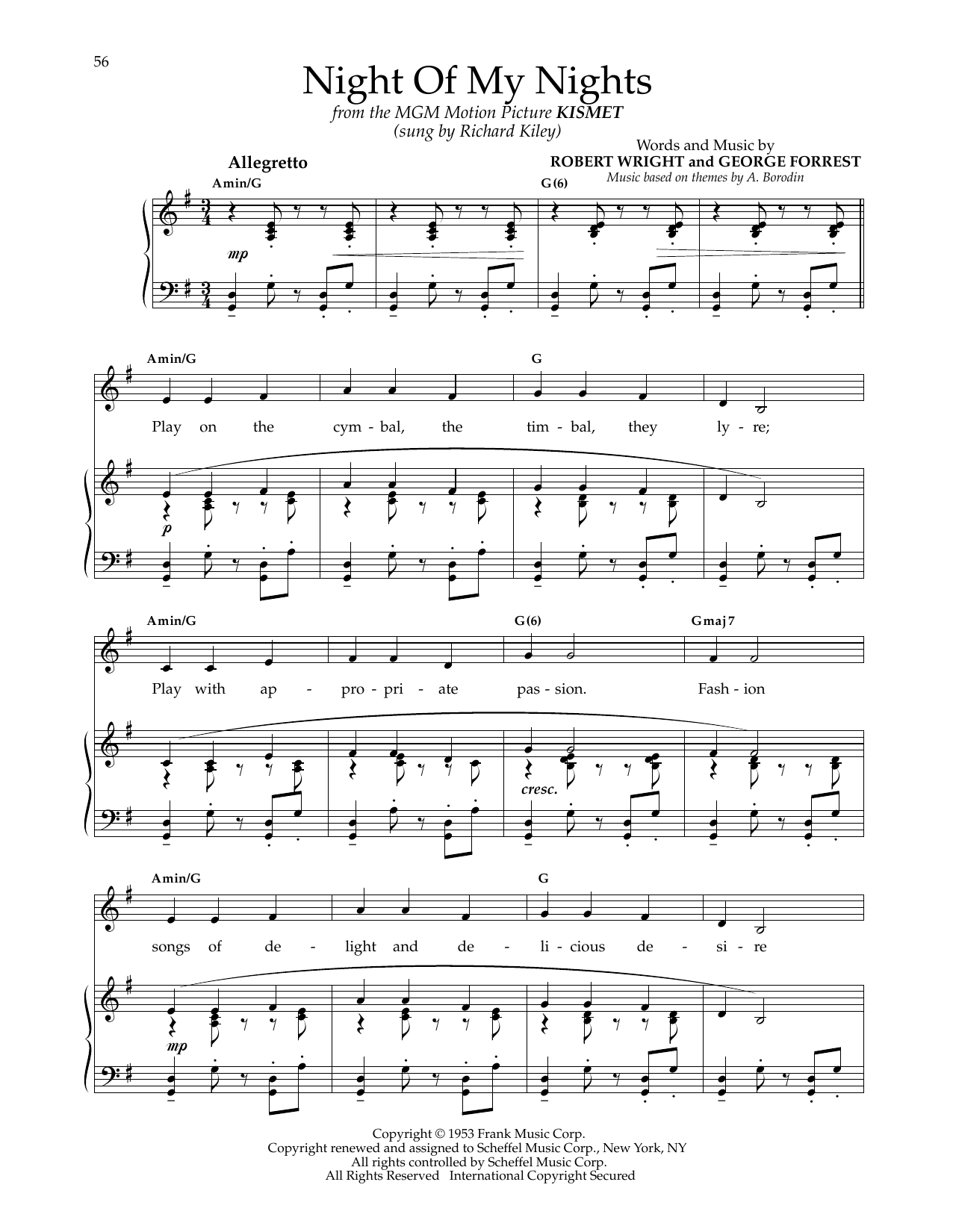 Alexander Borodin Night Of My Nights (from Kismet) sheet music notes and chords arranged for Piano & Vocal