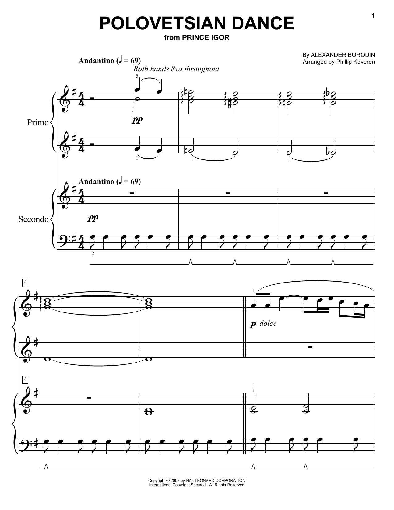 Alexander Borodin Polovetsian Dances (arr. Phillip Keveren) sheet music notes and chords arranged for Easy Piano Duet