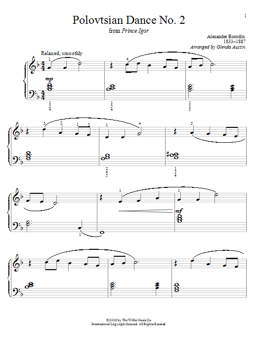Alexander Borodin Polovtsian Dance No. 2 sheet music notes and chords arranged for Educational Piano