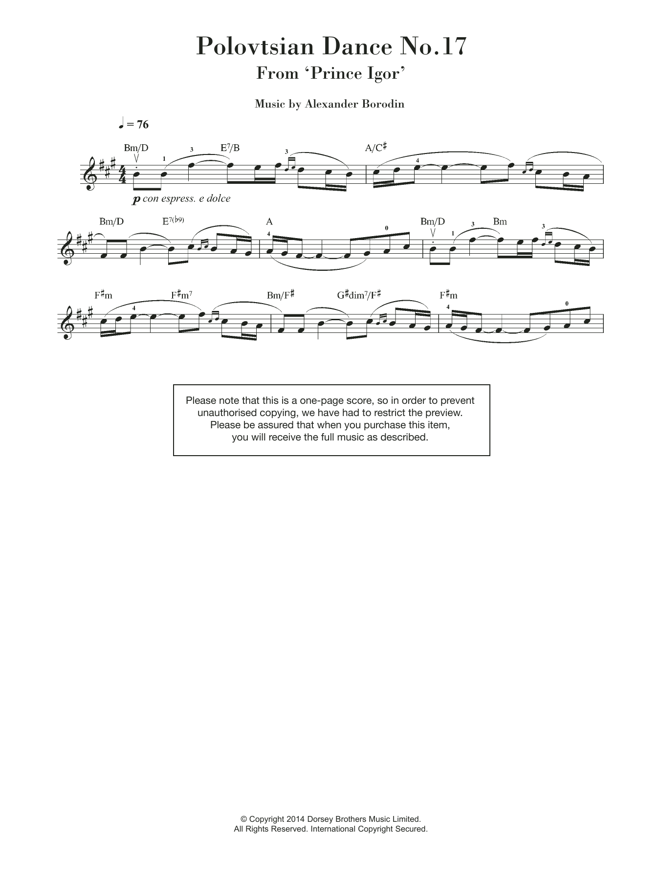 Alexander Borodin Polovtsian Dance No.17 (from 'Prince Igor') sheet music notes and chords arranged for Violin Solo