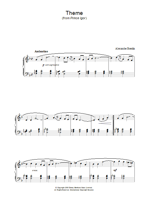 Alexander Borodin Theme From Prince Igor sheet music notes and chords arranged for Piano Solo