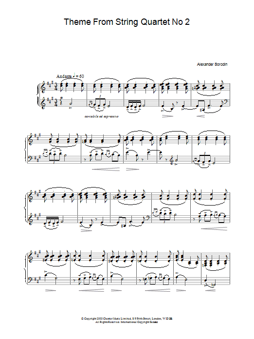 Alexander Borodin Theme From String Quartet No 2 sheet music notes and chords arranged for Piano Solo