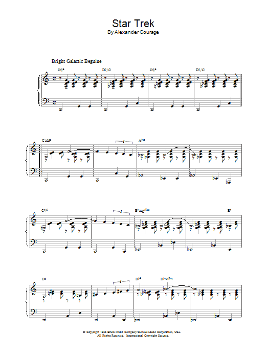 Alexander Courage Star Trek sheet music notes and chords arranged for Piano Solo