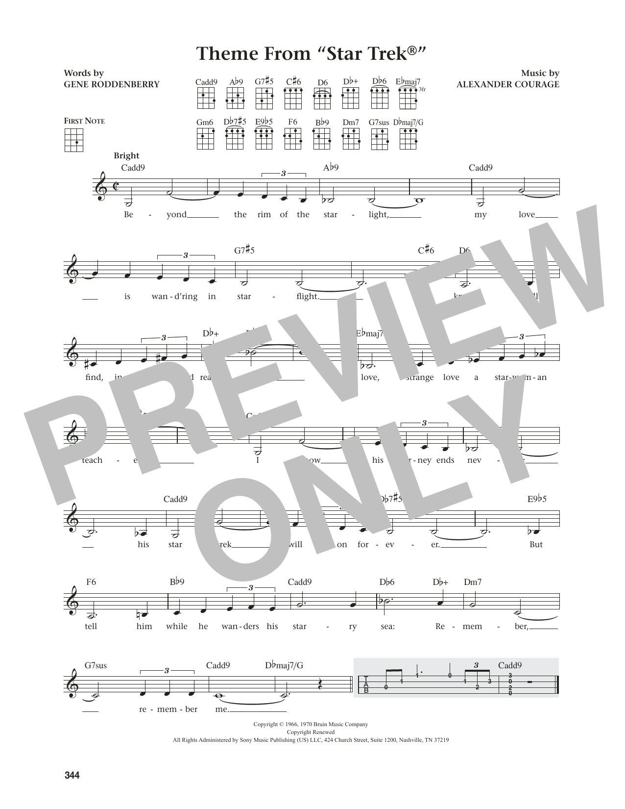 Alexander Courage Theme From Star Trek (from The Daily Ukulele) (arr. Jim Beloff) sheet music notes and chords arranged for Ukulele