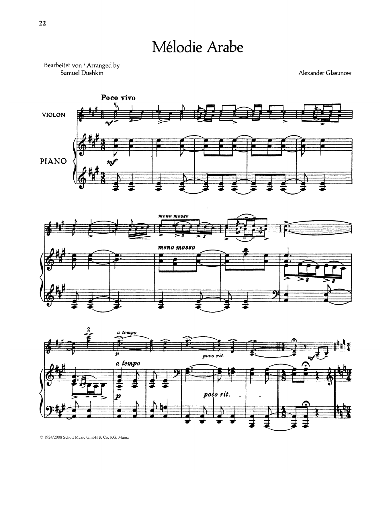 Alexander Glasunow Melodie Arabe sheet music notes and chords arranged for String Solo
