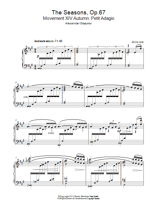 Alexander Glazunov The Seasons Op.67 sheet music notes and chords arranged for Piano Solo