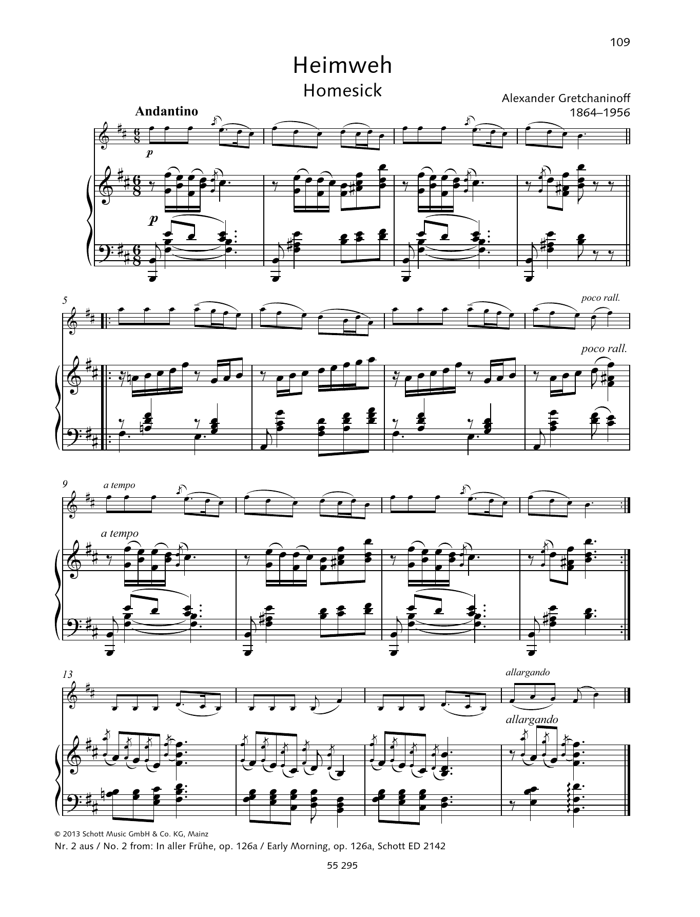 Alexander Gretchaninoff Early Morning sheet music notes and chords arranged for String Solo