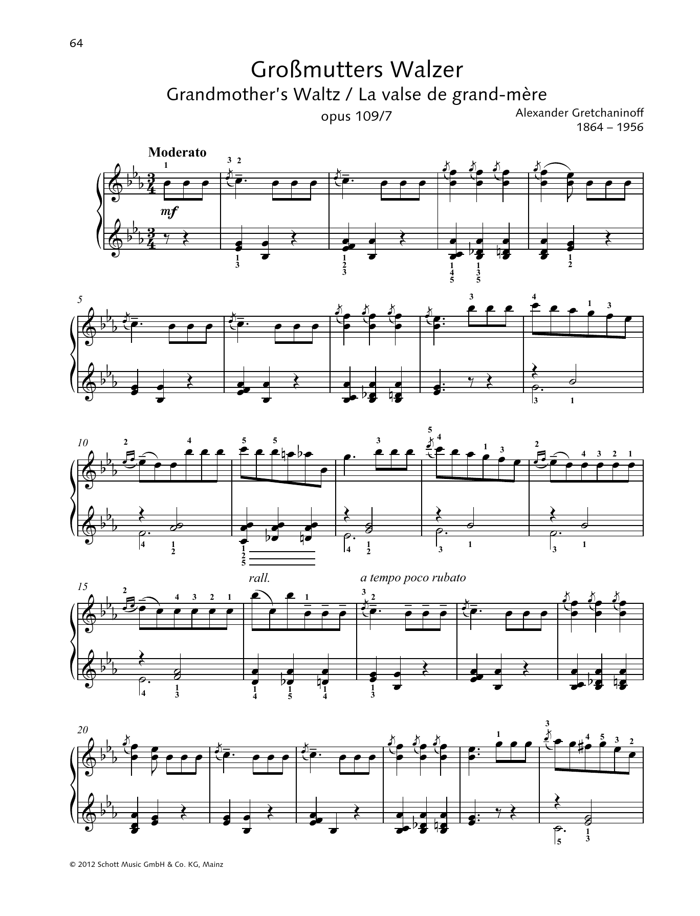 Alexander Gretchaninoff Grandmother's Waltz sheet music notes and chords arranged for Piano Solo