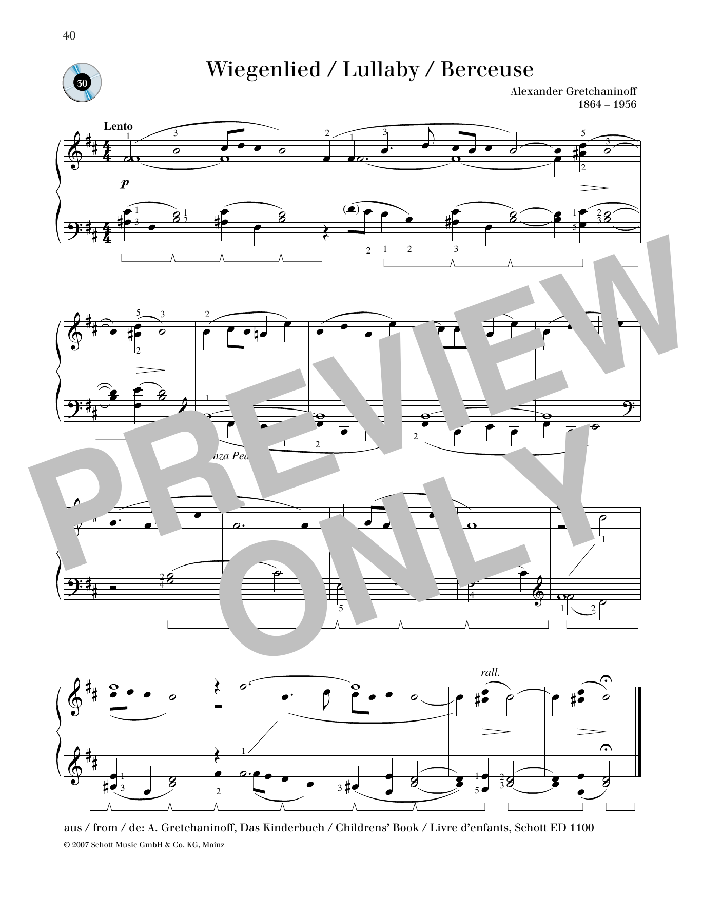 Alexander Gretchaninoff Lullaby sheet music notes and chords arranged for Piano Solo