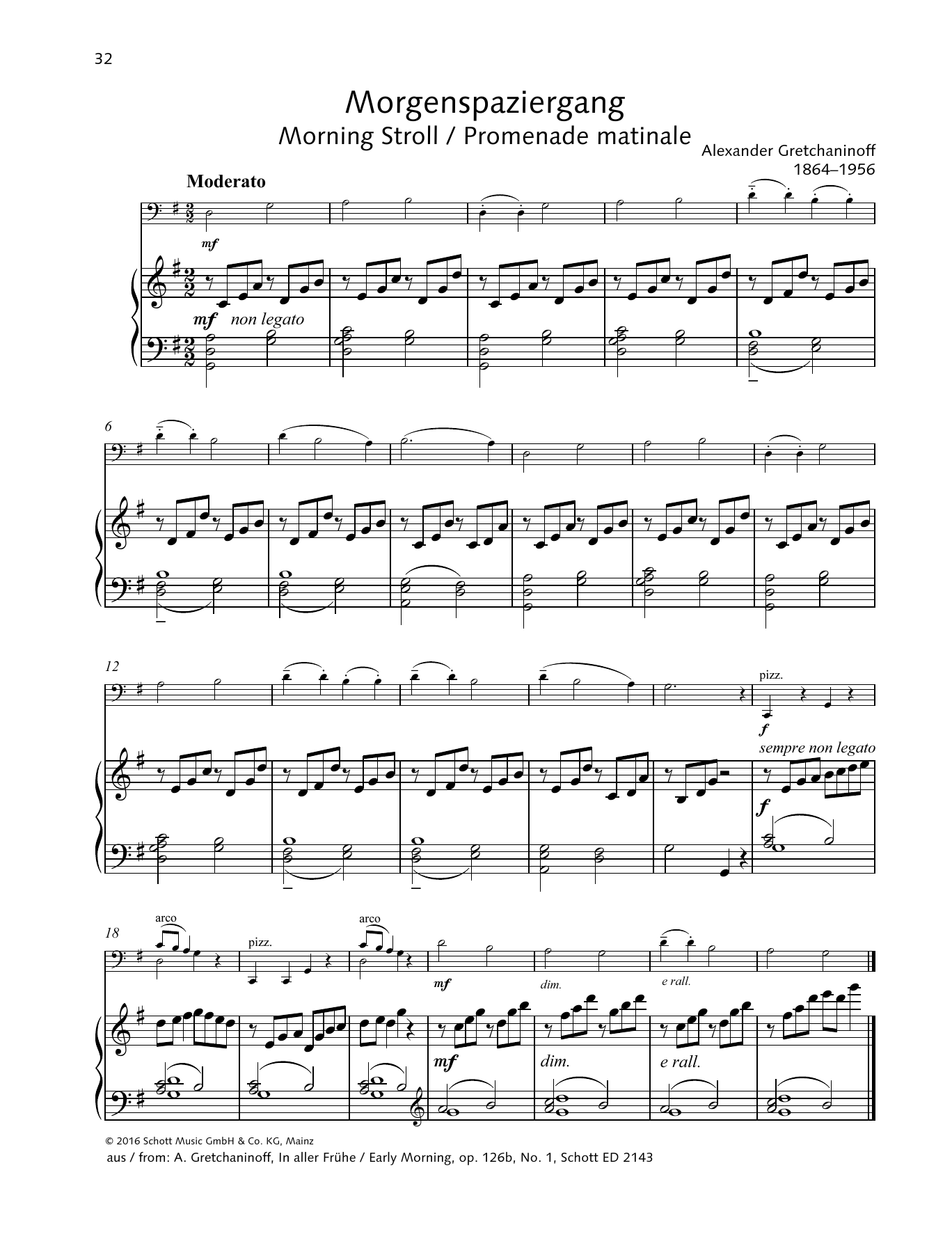 Alexander Gretchaninoff Morning Stroll sheet music notes and chords arranged for String Solo