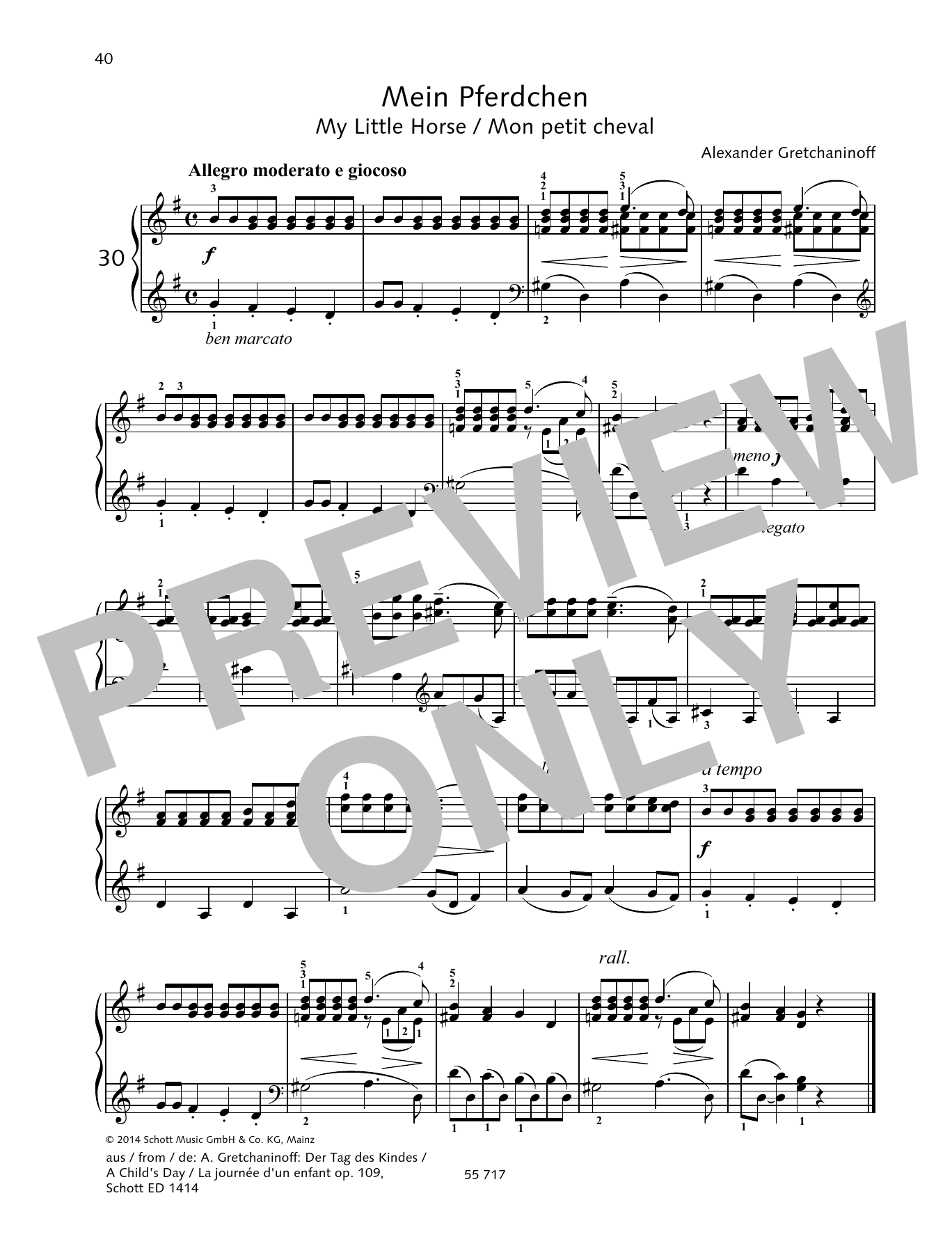 Alexander Gretchaninoff My Little Horse sheet music notes and chords arranged for Piano Solo