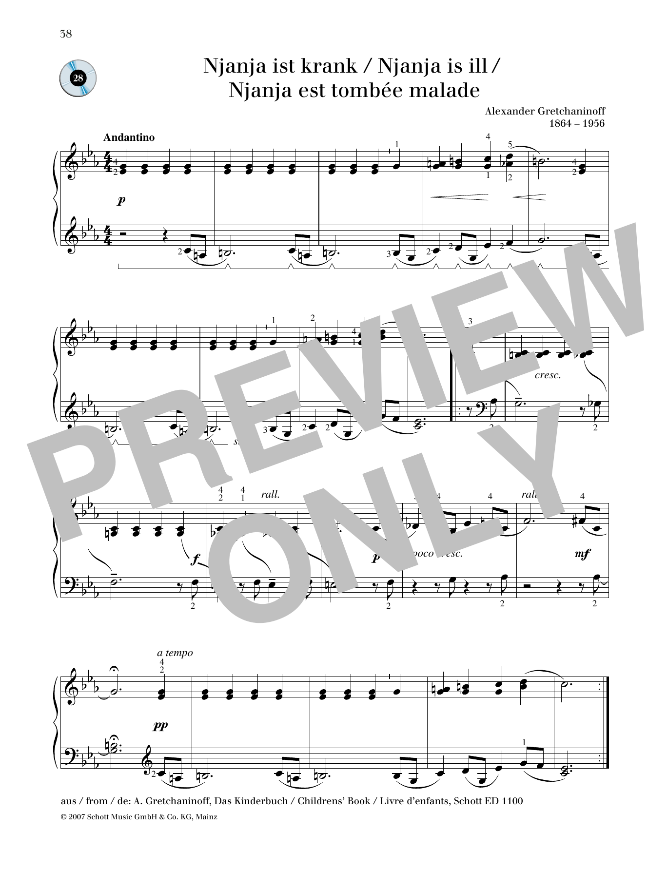 Alexander Gretchaninoff Njanja is ill sheet music notes and chords arranged for Piano Solo