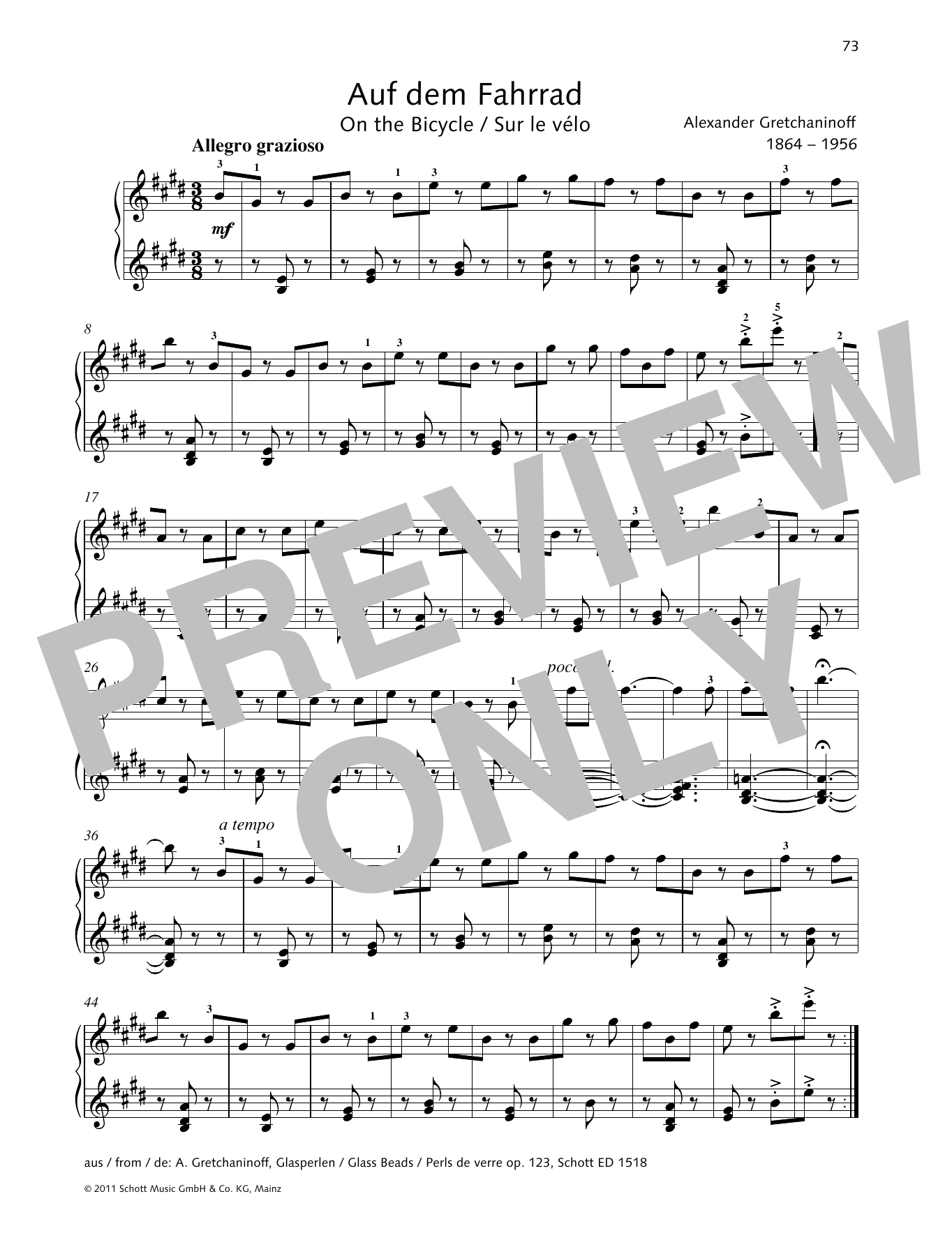 Alexander Gretchaninoff On the Bicycle sheet music notes and chords arranged for Piano Solo