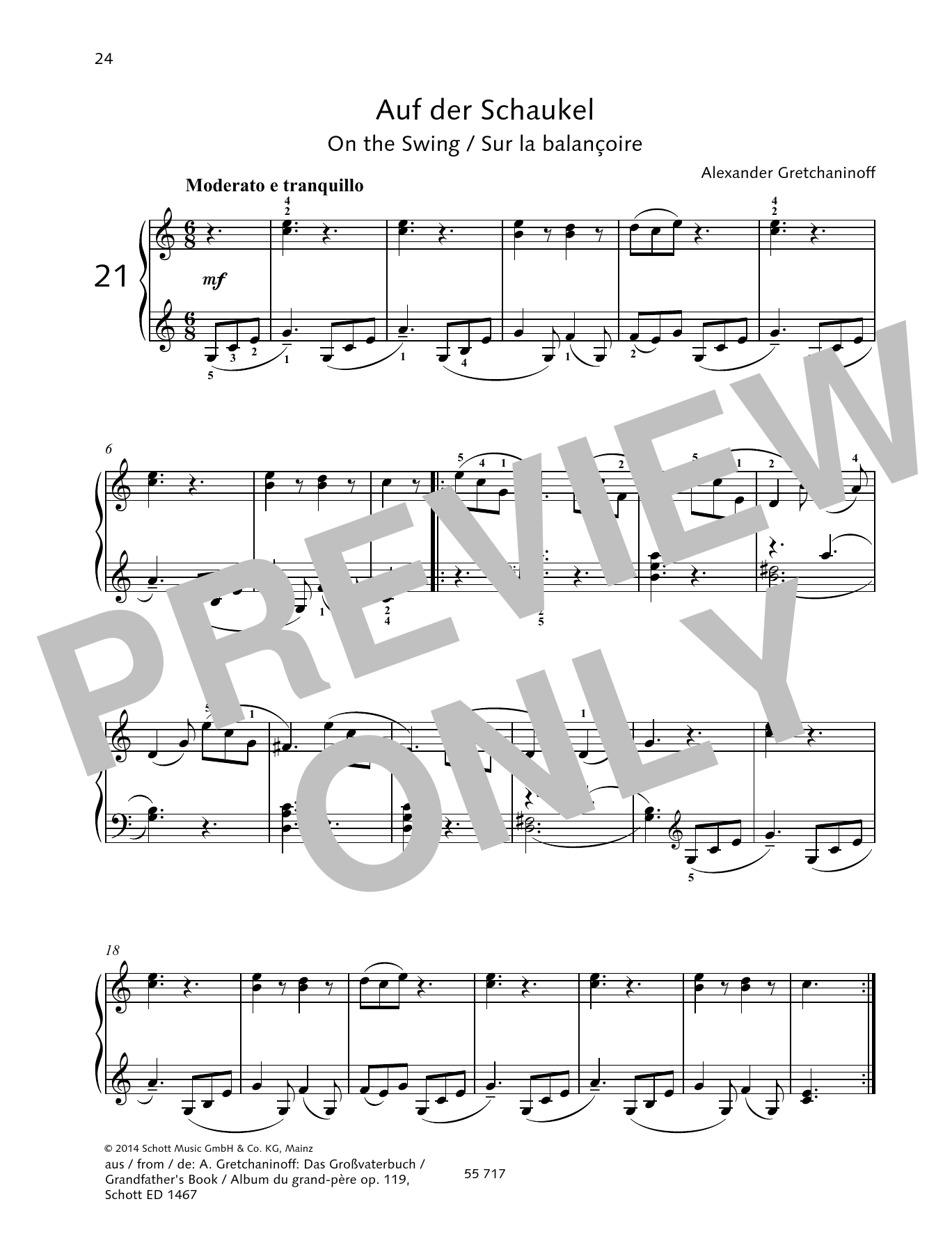 Alexander Gretchaninoff On the Swing sheet music notes and chords arranged for Piano Solo