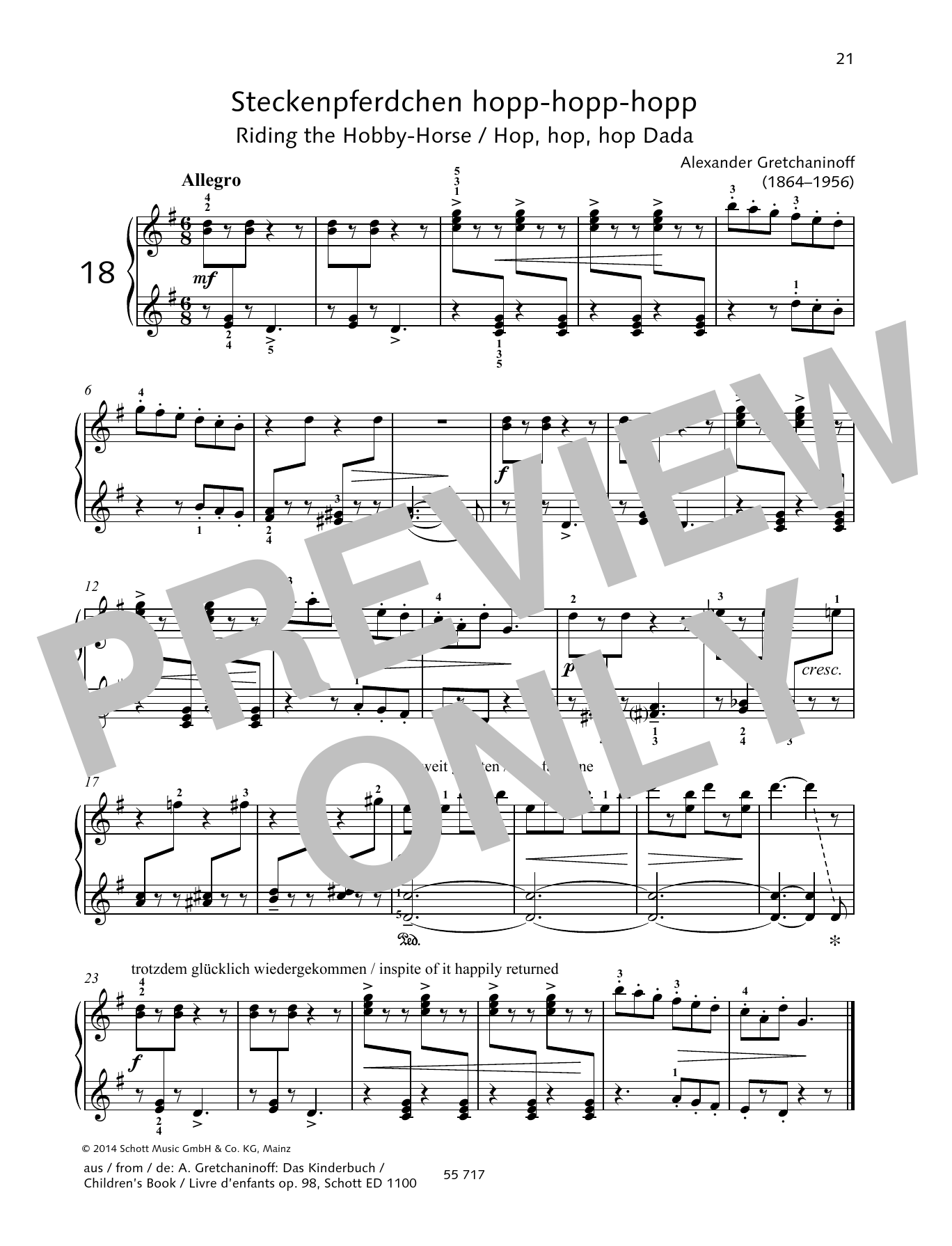 Alexander Gretchaninoff Riding the Hobby-Horse sheet music notes and chords arranged for Piano Solo