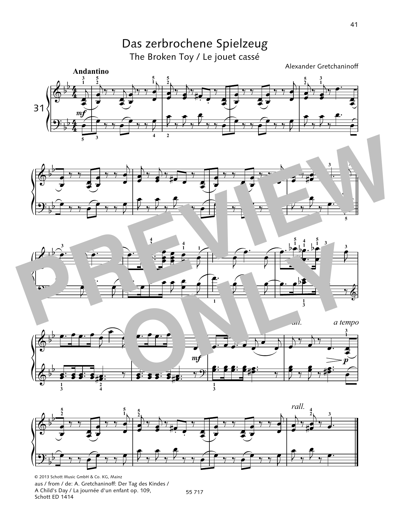 Alexander Gretchaninoff The Broken Toy sheet music notes and chords arranged for Piano Solo
