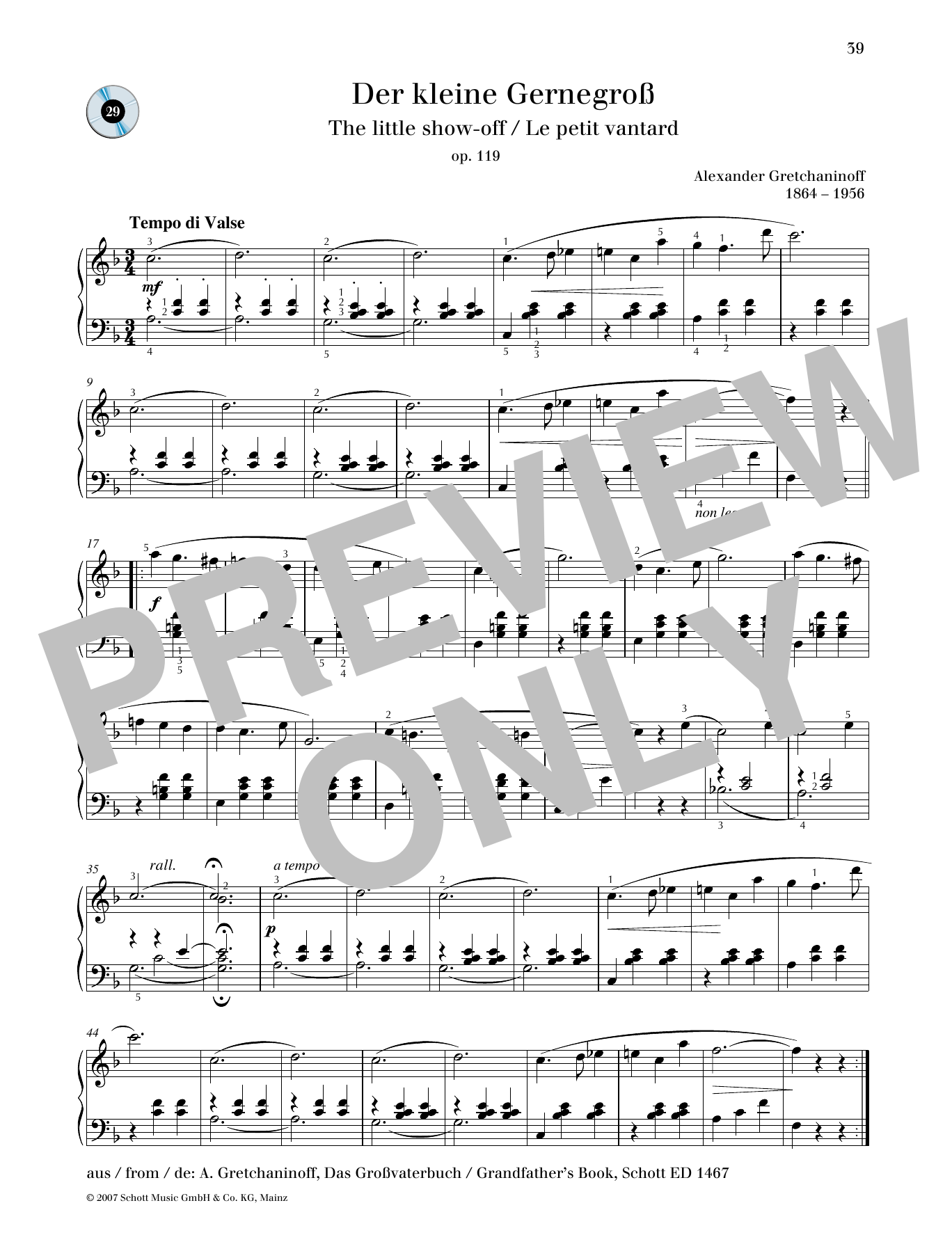 Alexander Gretchaninoff The Little Show-Off sheet music notes and chords arranged for Piano Solo