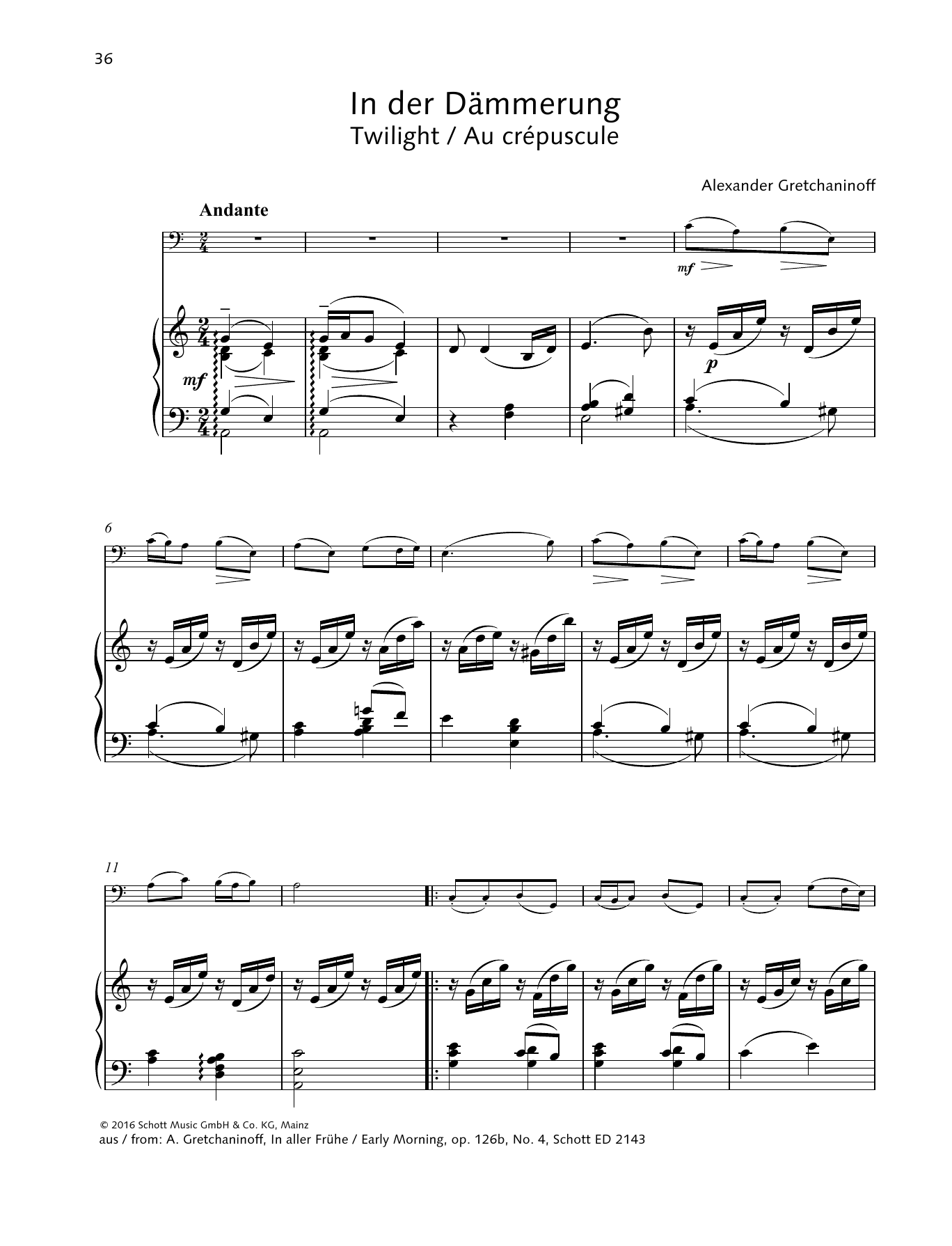 Alexander Gretchaninoff Twilight sheet music notes and chords arranged for Woodwind Solo