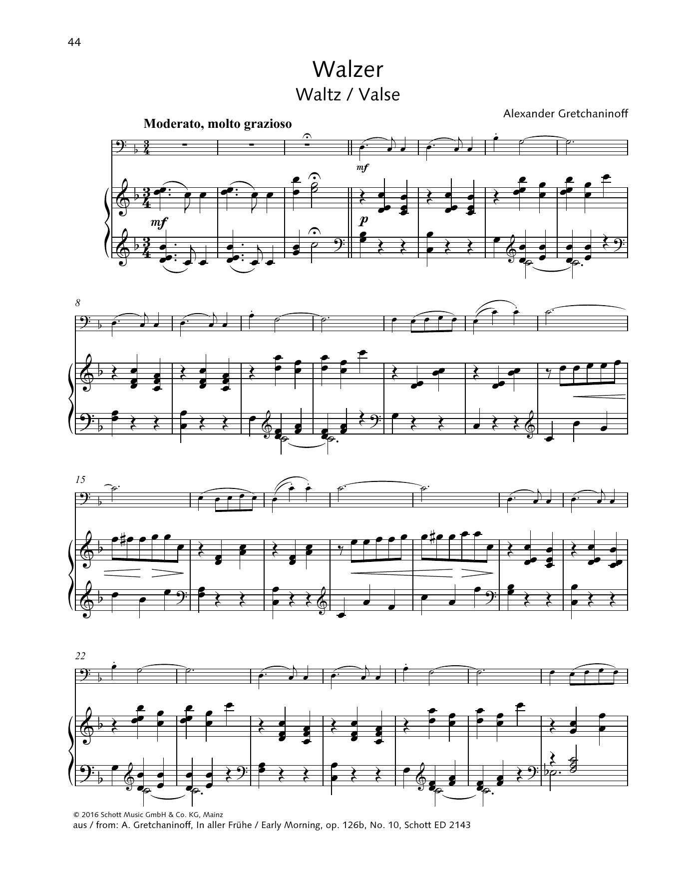 Alexander Gretchaninoff Waltz sheet music notes and chords arranged for String Solo