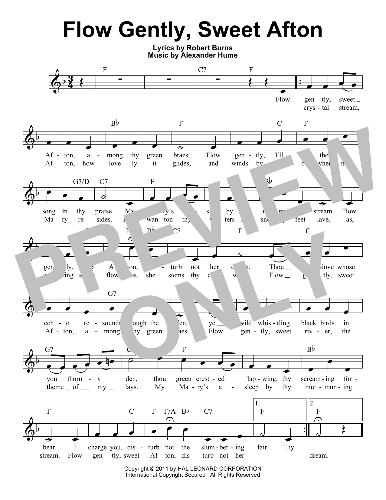 Alexander Hume Flow Gently, Sweet Afton sheet music notes and chords arranged for Pro Vocal