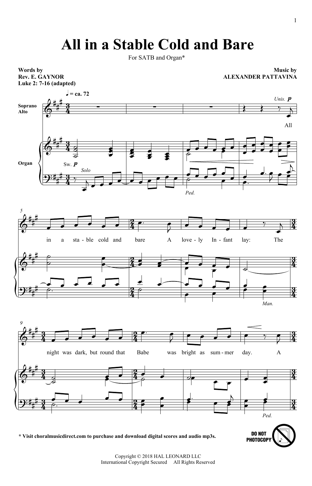 Alexander Pattavina All In A Stable Cold And Bare sheet music notes and chords arranged for SATB Choir